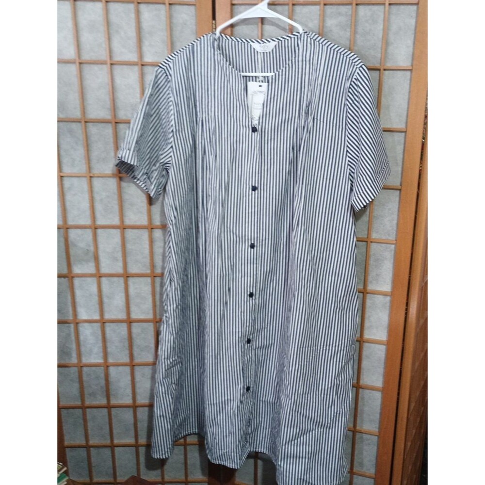 Yozly Striped Shirt Dress XXL Navy White Snap Front Casual  Robe Nursing Houseco